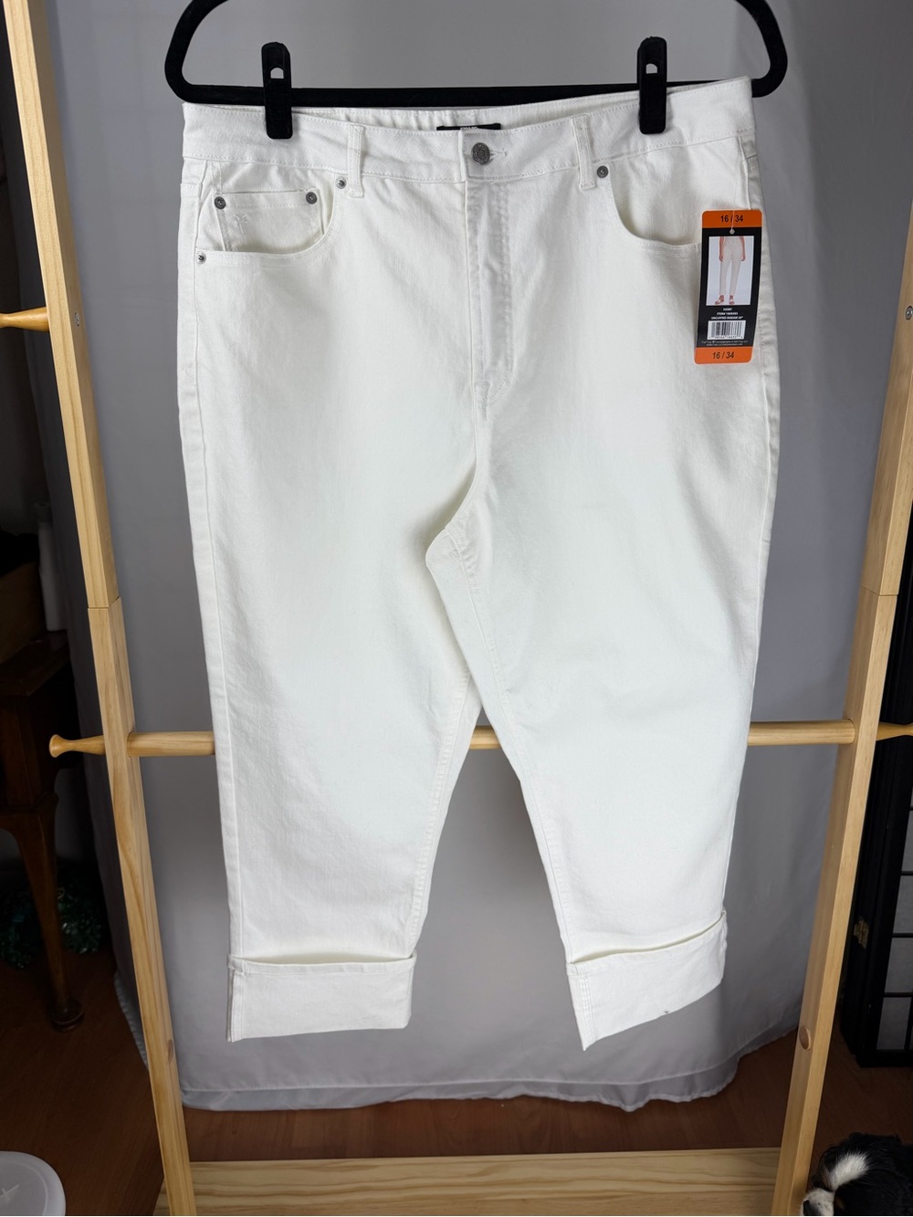 Frye NWT Ivory Cuffed Ankle Jeans Size 16 High Rise Stretch Denim Pants